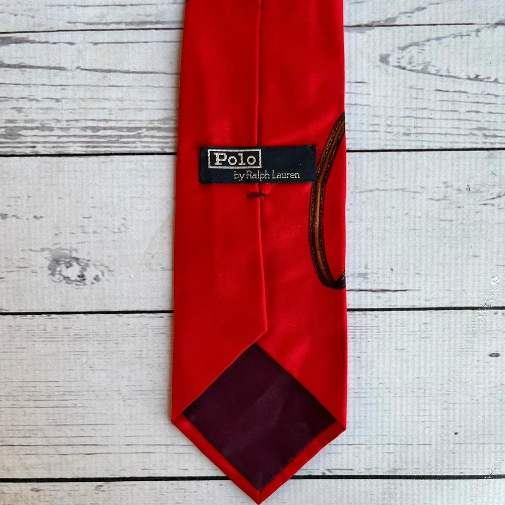 Polo Ralph Lauren Vintage Men's Preppy Tie Ivy League Red Silk Golf‎ Necktie USA